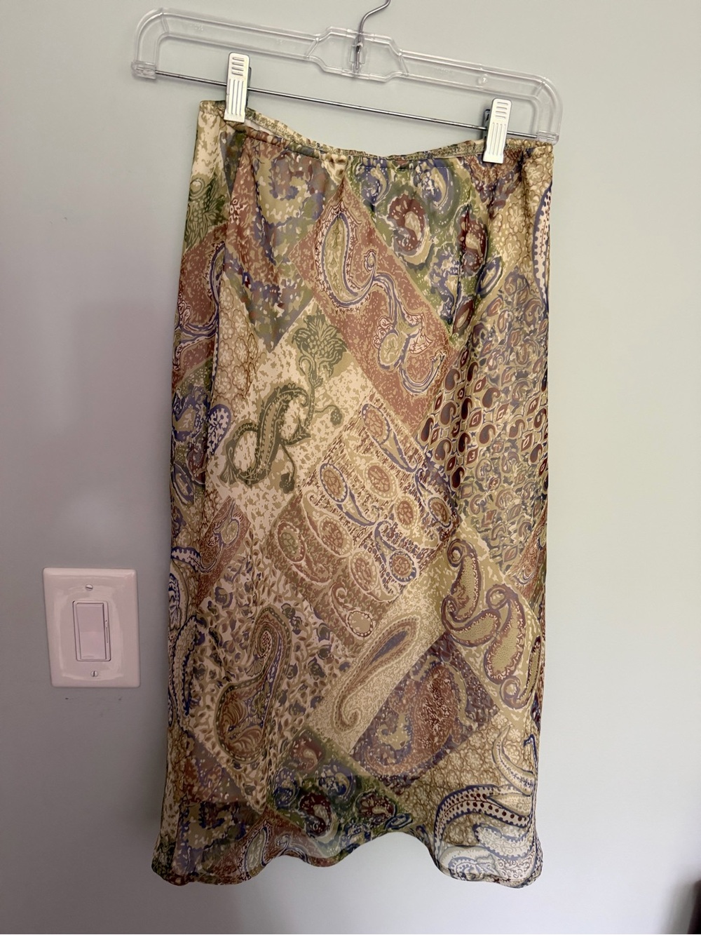 A. Byer Paisley Midi Skirt in Cream, Green, Brown, Blue M